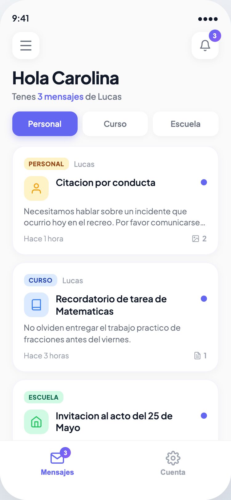 App de mensajes entre familia y colegio en MiCole2